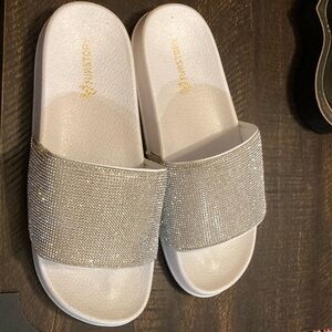 Silver Shimmer Sandals with Wide Band